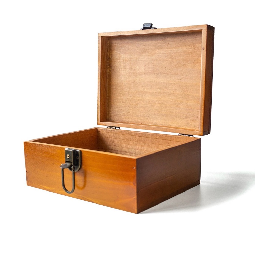Classic Wooden Storage Box with Metal Latch - Natural Brown